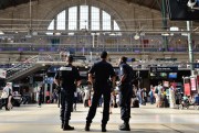 French police officers patrol the Gare du Nord train station, Paris, France, Aug. 22, 2015 (AP photo by Binta).