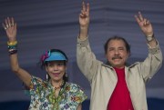 Nicaragua's President Daniel Ortega and first lady Rosario Murillo commemorate the 36th anniversary of the Sandinista National Liberation Front withdrawal to Masaya, Managua, Nicaragua, July 3, 2015 (AP photo by Esteban Felix).