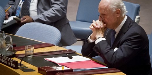 U.N. Special Envoy of the Secretary-General for Syria Staffan de Mistura listens during a United Nations Security Council meeting on Syria, New York, July 29, 2015 (AP photo by Bebeto Matthews).