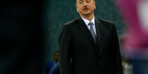 Azerbaijani President Ilham Aliyev attends a medal ceremony at a wrestling event at the 2015 European Games, Baku, Azerbaijan, June 13, 2015 (AP photo by Dmitry Lovetsky).