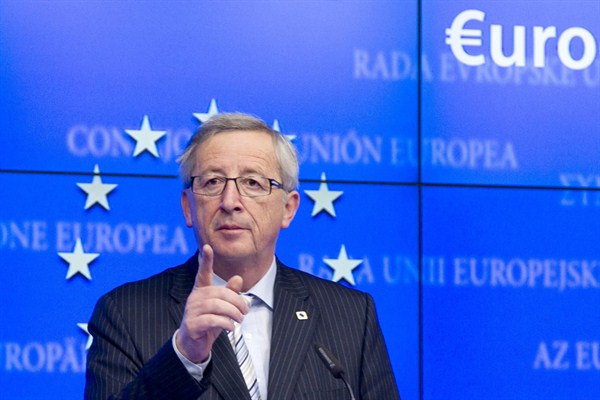 EC President Jean-Claude Juncker gestures while speaking during a media conference after a meeting of eurogroup finance ministers, Brussels, Belgium, Dec. 13, 2012 (AP photo by Virginia Mayo).