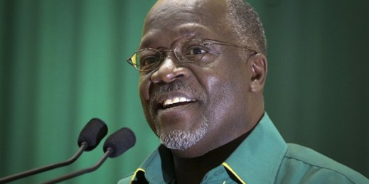 Tanzania's public works minister John Pombe Magufuli speaks at an internal party poll to decide the ruling party's presidential candidate, Dodoma, Tanzania, July 11, 2015 (AP photo by Khalfan Said).