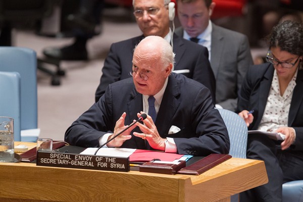 Staffan de Mistura, Special Envoy of the Secretary-General for Syria, briefs the Security Council, New York, July 29, 2015 (U.N. photo by Loey Felipe).