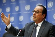 French President Francois Hollande at a news conference following his address to the 70th session of the United Nations General Assembly at U.N. headquarters, New York, Sept. 28, 2015 (AP photo by Jason DeCrow).