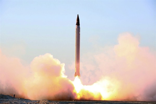 The launching of an Emad long-range ballistic surface-to-surface missile in an undisclosed location, Iran, Oct. 11, 2015 (Iranian Defense Ministry photo via AP).