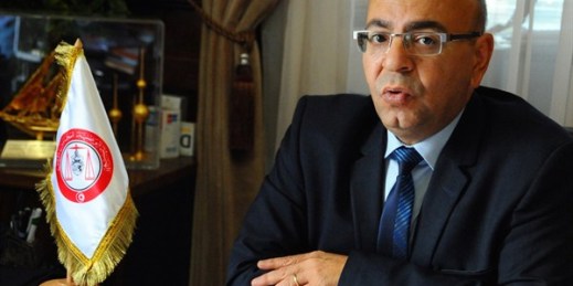The head of the Tunisian Bar Association and one of the four winners of the 2015 Nobel Peace Prize, Mohamed Fadhel Mafoudh, at his office, Tunis, Tunisia, Oct. 12, 2015 (AP photo by Hassene Dridi).