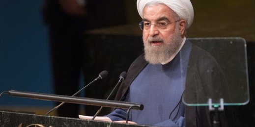 Iranian President Hassan Rouhani addresses the general debate of the United Nations General Assembly’s seventieth session, New York, Sept. 28, 2015 (U.N. photo by Loey Felipe).
