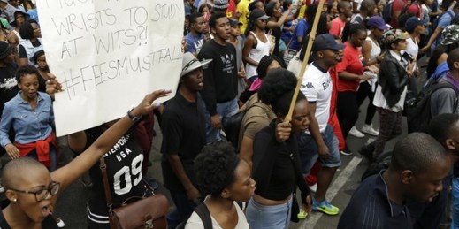 University of the Witwatersrand students march during a protest, Johannesburg, South Africa, Oct. 21, 2015 (AP photo by Themba Hadebe).
