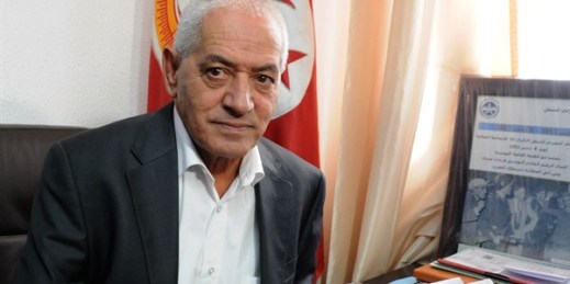 Houcine Abassi, secretary general of the Tunisian General Labour Union (UGTT) and member of the Tunisian National Dialogue Quartet, in his office, Tunis, Tunisia, Oct. 9, 2015 (AP photo).