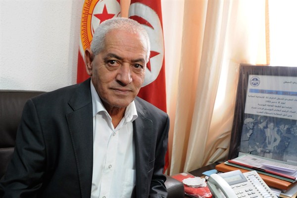 Houcine Abassi, secretary general of the Tunisian General Labour Union (UGTT) and member of the Tunisian National Dialogue Quartet, in his office, Tunis, Tunisia, Oct. 9, 2015 (AP photo).