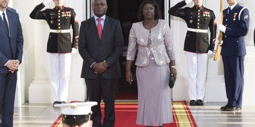 Guinea-Bissau's president, Jose Mario Vaz, and his wife Celestina arrive at the U.S. Africa Leaders Summit at the White House, Washington, Aug. 5, 2014 (AP photo by Susan Walsh).
