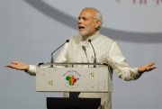Indian Prime Minister Narendra Modi speaks at the India-Africa Forum Summit in New Delhi, India, Oct. 29, 2015 (AP photo by Bernat Armangue).
