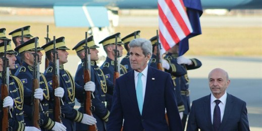 U.S. Secretary of State John Kerry and Prime Minister Isa Mustafa in Kosovo, Dec. 2, 2015 (Sipa via AP Images).