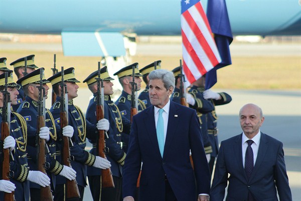 U.S. Secretary of State John Kerry and Prime Minister Isa Mustafa in Kosovo, Dec. 2, 2015 (Sipa via AP Images).