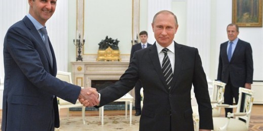 Russian President Vladimir Putin and Syrian President Bashar al-Assad at the Kremlin, Moscow, Russia, Oct. 20, 2015 (Alexei Druzhinin, RIA-Novosti, Kremlin Pool Photo via AP).