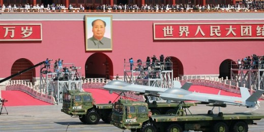 Military vehicles carrying Wing Loong drones during a military parade, Beijing, China, Sept. 3, 2015 (Imaginechina via AP Images).