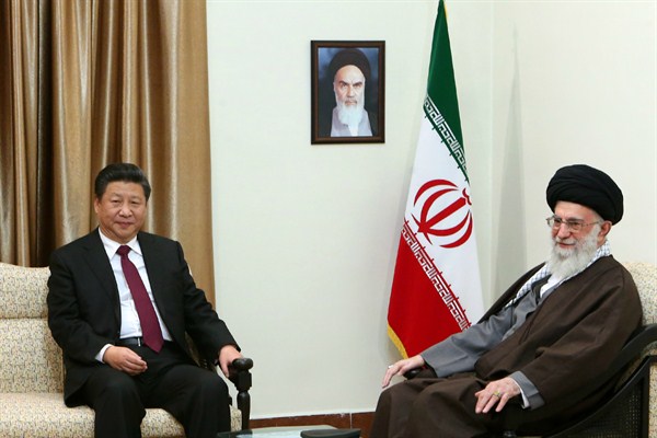 Chinese President Xi Jinping meeting with Iranian Supreme Leader Ayatollah Ali Khamenei, Tehran, Iran (Office of the Iranian Supreme Leader photo via AP).