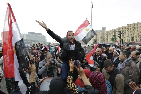 Supporters of Egyptian President el-Sisi mark Police Day, which falls on the anniversary of the 2011 uprising, Cairo, Egypt, Jan. 25, 2016 (AP photo by Amr Nabil).