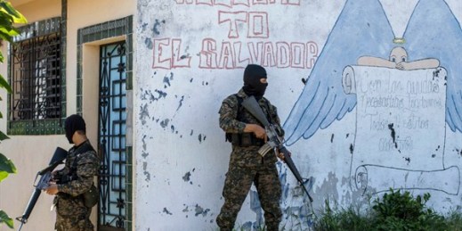 Soldiers guard a corner in a gang-controlled neighborhood in Ilopango, El Salvador, Aug. 31, 2015 (AP photo by Salvador Melendez).