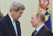 U.S. Secretary of State John Kerry and Russian President Vladimir Putin during a meeting at the Kremlin, Moscow, Dec. 15, 2015 (AP photo by Mandel Ngan).