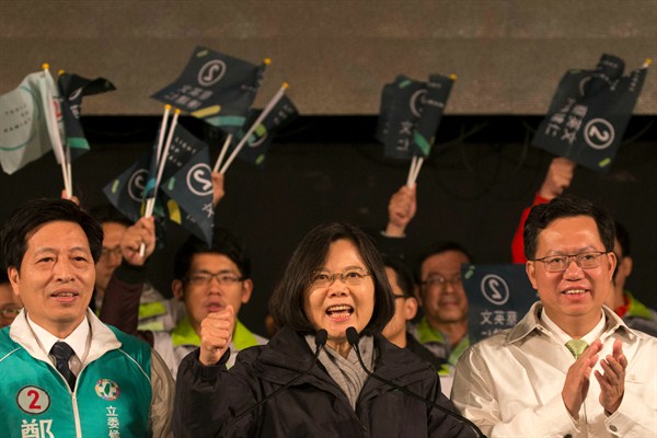Tsai Ing-wen, the presidential candidate of Taiwan's Democratic Progressive Party, at a rally in Taipei, Taiwan, Jan. 14, 2016 (AP photo by Ng Han Guan).