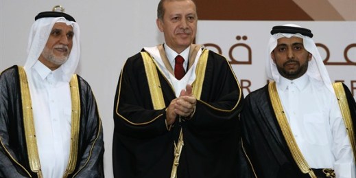 Turkish President Recep Tayyip Erdogan after receiving an honorary doctorate from Qatar University, Doha, Dec. 2, 2015 (AP photo by Yasin Bulbul).