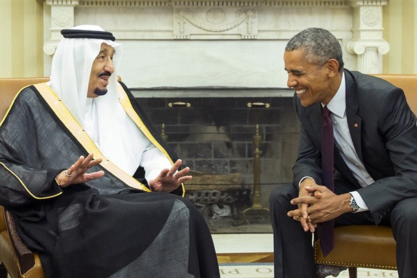 President Barack Obama with King Salman of Saudi Arabia in the Oval Office of the White House, Washington, Sept. 4, 2015 (AP photo by Evan Vucci).