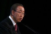 U.N. Secretary General Ban Ki-moon addresses delegates during the donor conference 'Supporting Syria & The Region,' London, U.K., Feb. 4, 2016 (AP photo by Dan Kitwood).