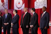 Presidential candidates before the CBS News Republican presidential debate, Feb. 13, 2016, Greenville, S.C. (AP photo by John Bazemore).