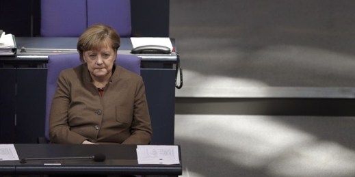 German Chancellor Angela Merkel attends a meeting of the German Bundestag, Berlin, Germany, Feb. 25, 2016 (AP photo by Michael Sohn).