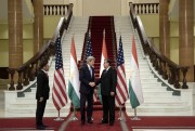 U.S. Secretary of State John Kerry with Tajik President Emomali Rahmon at the Palace of Nations, Dushanbe, Tajikistan, Nov. 3, 2015 (Pool photo by Brendan Smialowski via AP).