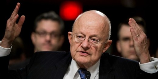 Director of National Intelligence James Clapper during a Senate Armed Services Committee hearing on global threats, Washington, Feb. 9, 2016 (AP photo by Bill Clark).