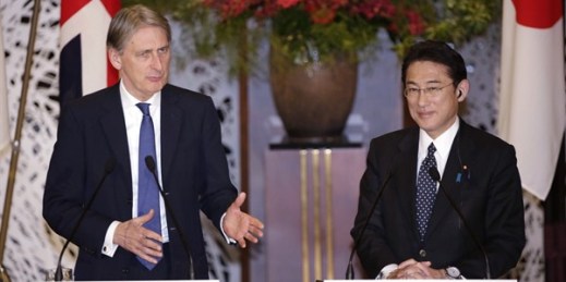 British Foreign Secretary Philip Hammond and Japanese Foreign Minister Fumio Kishida at a press conference, Tokyo, Jan. 8, 2016 (AP photo by Eugene Hoshiko).