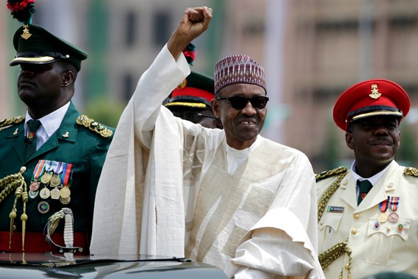 Nigeria President Muhammadu Buhari during his inauguration, Abuja, Nigeria, May 29, 2015 (AP photo by Sunday Alamba).