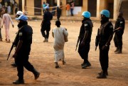 U.N. peacekeepers from Rwanda secure a polling station, Bangui, Central African Republic, Feb. 14, 2016 (AP photo by Jerome Delay).