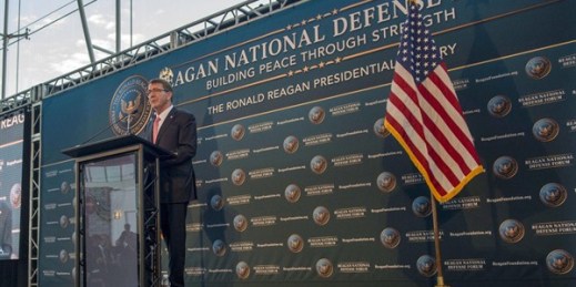 Defense Secretary Ash Carter delivers remarks during the Reagan National Defense Forum at the Ronald Reagan Presidential Library, Simi Valley, Calif., Nov. 7, 2015 (DoD photo by Air Force Senior Master Sgt. Adrian Cadiz).