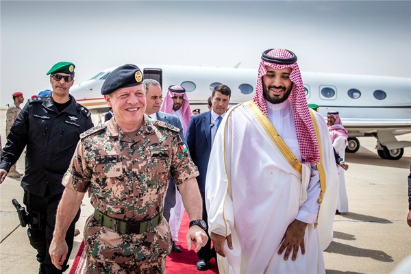 Jordan's King Abdullah and Saudi Defense Minister Mohammed bin Salman at the Northern Thunder military drill, Hafr al-Batin, Saudi Arabia, March 11, 2016 (Balkis Press photo via AP).