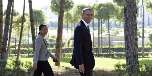 President Barack Obama walks with his National Security Advisor Susan Rice, Antalya, Turkey, Nov. 15, 2015 (AP photo by Susan Walsh).