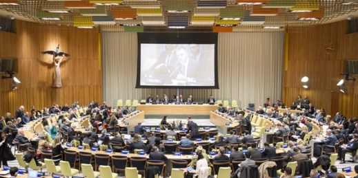 Montenegro’s foreign minister, Igor Lusic, delivers his presentation for his candidacy for U.N. secretary-general, April 12, 2016, New York (U.N. photo by Rick Bajornas).