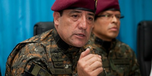 Guatemalan Defense Minister Gen. Williams Mansilla gives a press conference following the death of a 13-year-old boy in a shooting incident on the Belizean border, Guatemala City, April 23, 2016 (AP photo by Moises Castillo).