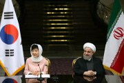 South Korean President Park Geun-hye at a joint press conference with Iranian President Hassan Rouhani, Tehran, May 2, 2016 (AP photo by Ebrahim Noroozi).
