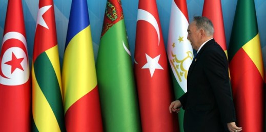 Kazakhstan's president, Nursultan Nazarbayev, at the Organization of Islamic Cooperation Summit, Istanbul, Turkey, April 14, 2016 (Anadolu Agency photo via AP).
