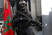 A member of the Moroccan special anti-terror unit at the headquarters of the Central Bureau of Judicial Investigations, Rabat, Morocco, April 20, 2015 (AP photo by Abdeljalil Bounhar).