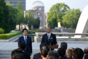 U.S. President Barack Obama and Japanese Prime Minister Shinzo Abe at Hiroshima Peace Memorial Park, Japan, Friday, May 27, 2016 (AP photo by Carolyn Kaster).