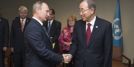 U.N. Secretary-General Ban Ki-moon meets with Russian President Vladimir Putin, New York, Sept. 28, 2015 (U.N. photo by Eskinder Debebe).