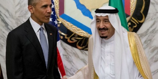 U.S. President Barack Obama and Saudi Arabia's King Salman at the Diriyah Palace, Riyadh, April 21, 2016 (AP photo by Carolyn Kaster).