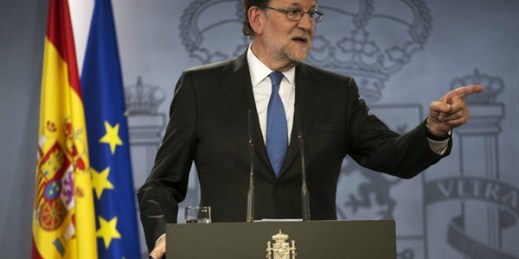 Spain's acting prime minister, Mariano Rajoy, after meeting with King Felipe IV, Madrid, April 26, 2016 (AP photo by Francisco Seco).