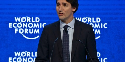 Canadian Prime Minister Justin Trudeau speaks at the World Economic Forum, Davos, Switzerland, Jan. 20, 2016 (AP photo by Michel Euler).