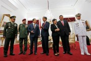 Politcal and military leaders from Indonesia, Malaysia and the Philippines before the start of their trilateral meeting on maritime security issues, Yogyakarta, Indonesia, May 5, 2016 (AP photo by Rana Dyandra).