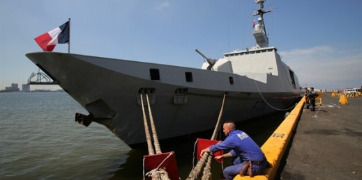The Guepratte, a stealth frigate of France's Naval Action Force, docked at a pier in Manila, Philippines, May 4, 2016 (AP photo by Aaron Favila).